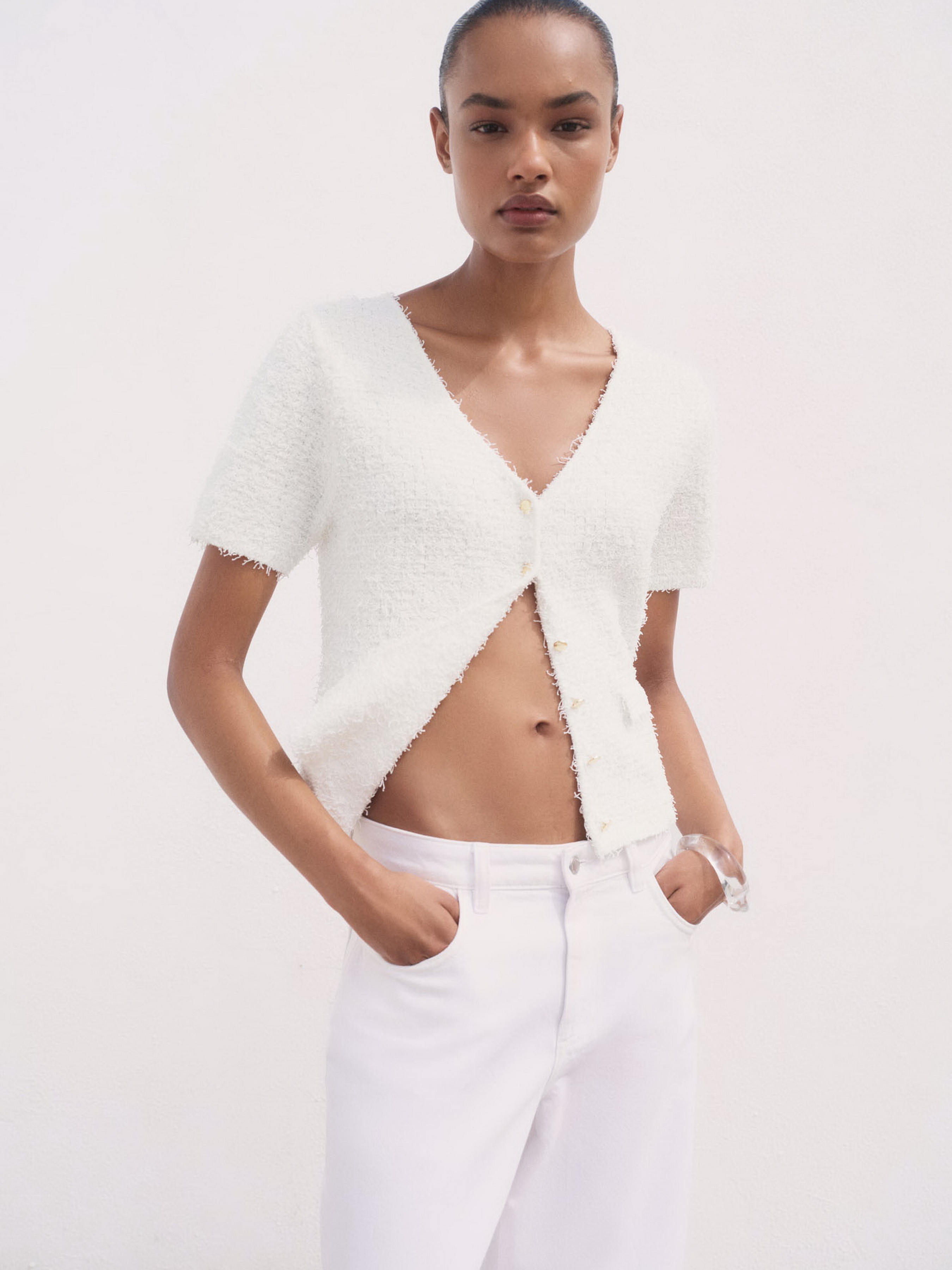 Жіночий Кардиган MANGO CAMILA (MNO4128) колір білий, матеріал поліестер