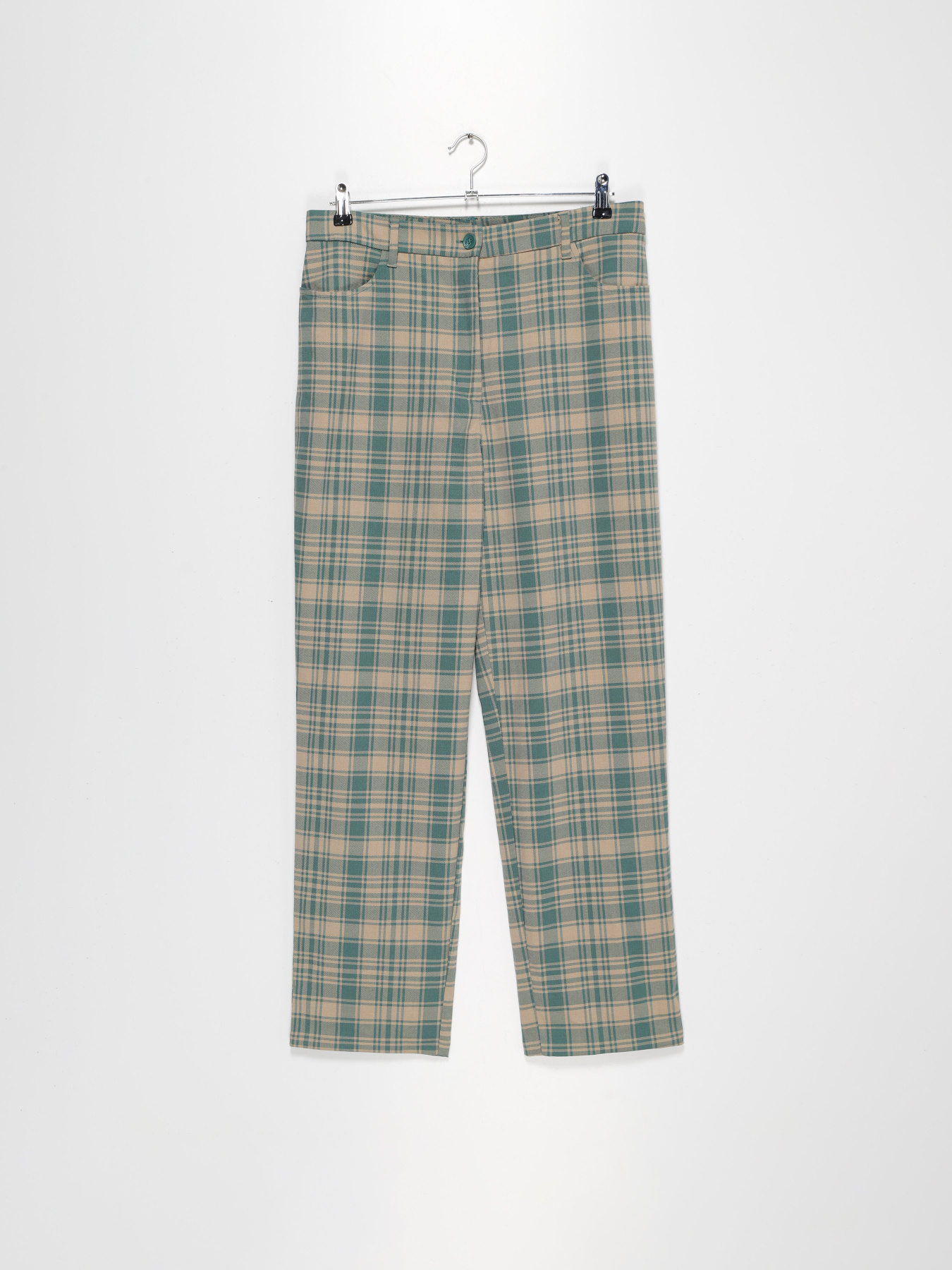 Штани повсякденні Monki модель 0873804_бежевий з зеленим Фото