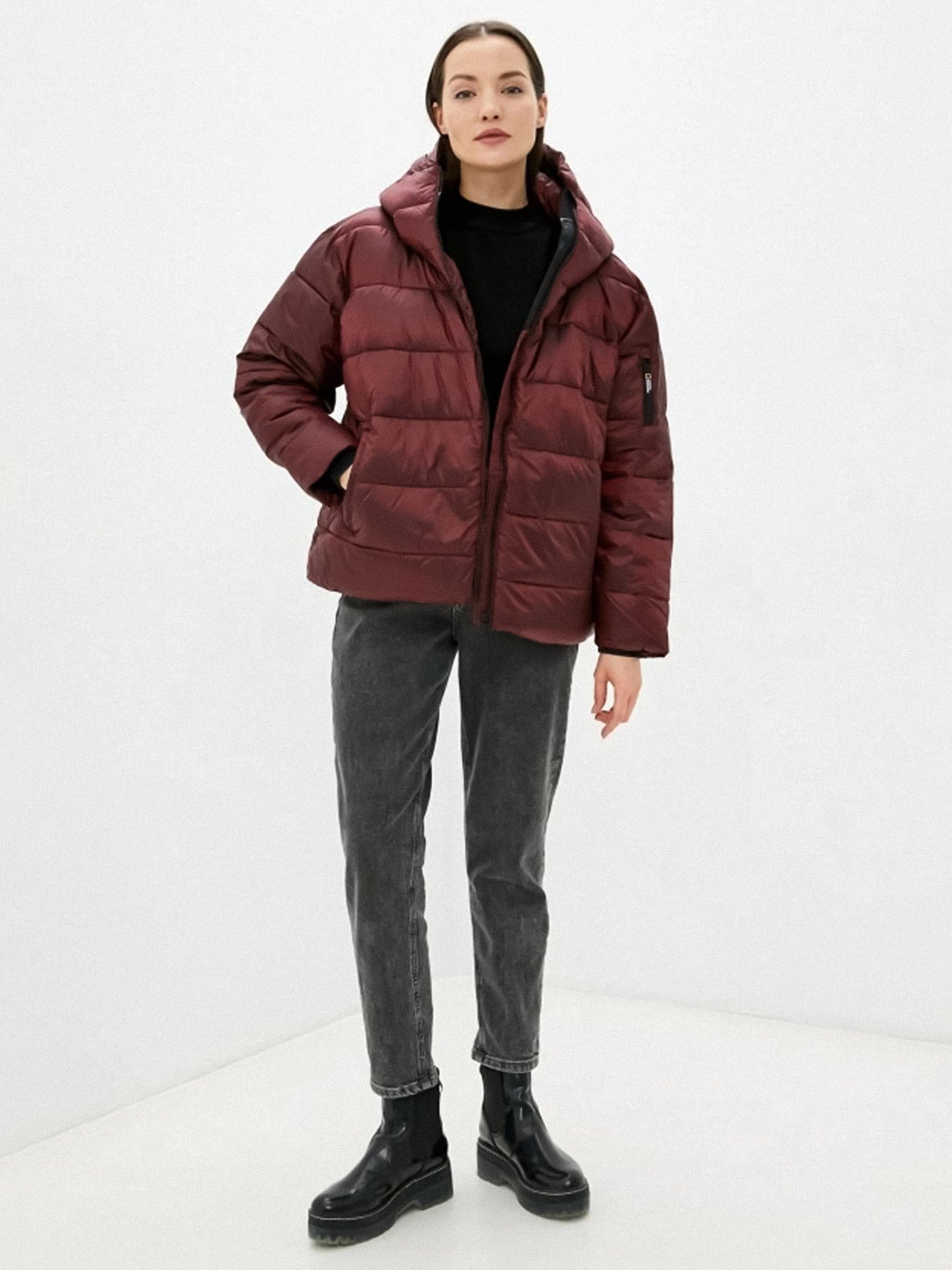 Демисезонная куртка National Geographic Re-Developed Cropped модель W121-01-606_бордовий Фото