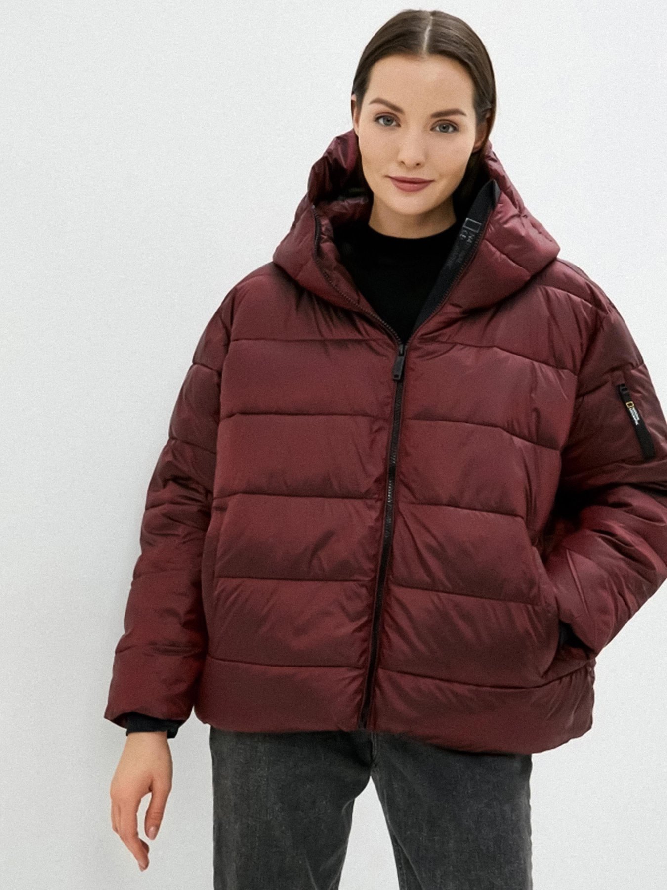 Демісезонна куртка National Geographic Re-Developed Cropped модель W121-01-606_бордовий Фото