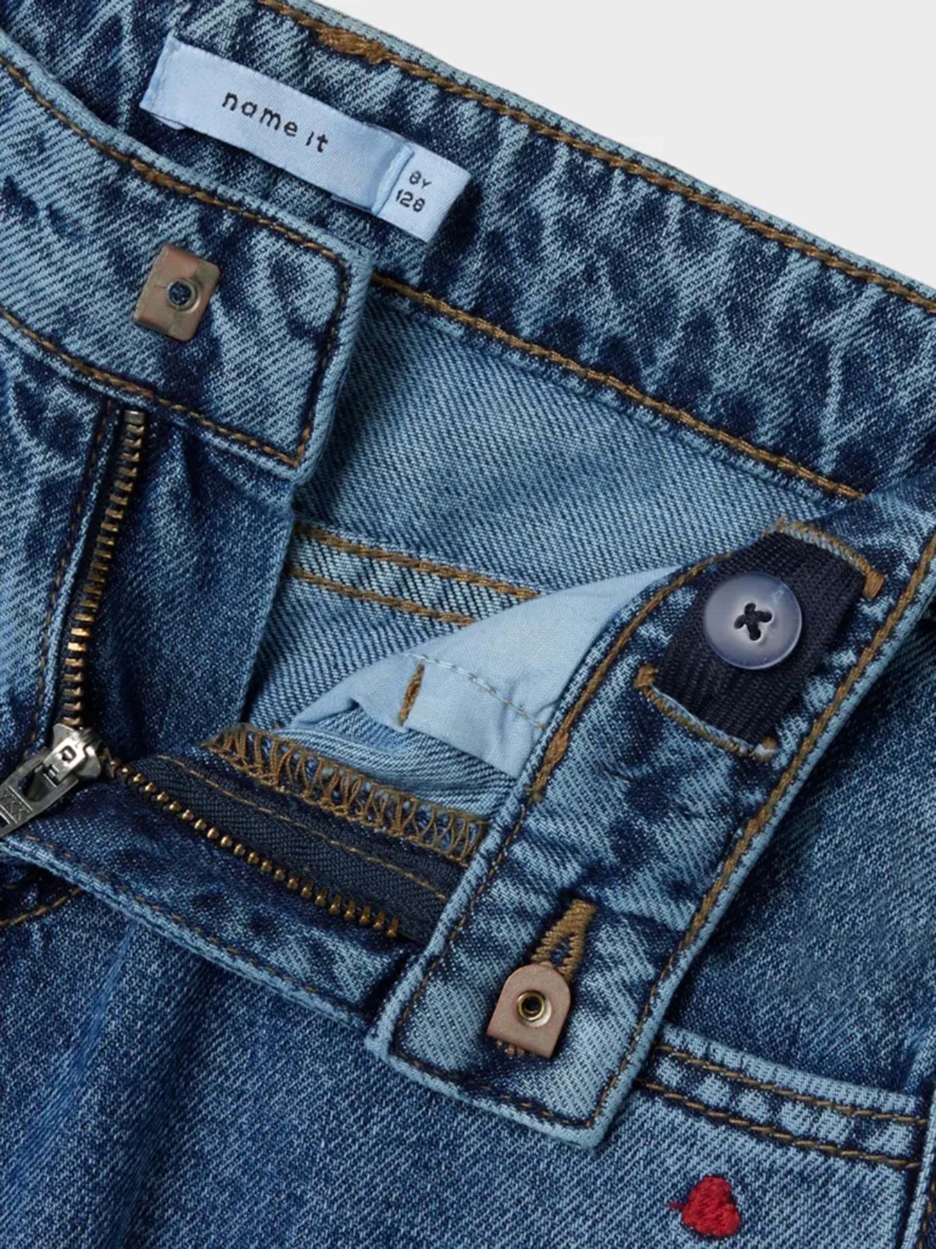 Широкие джинсы Name it модель 13230795_Medium Blue Denim HEART Фото