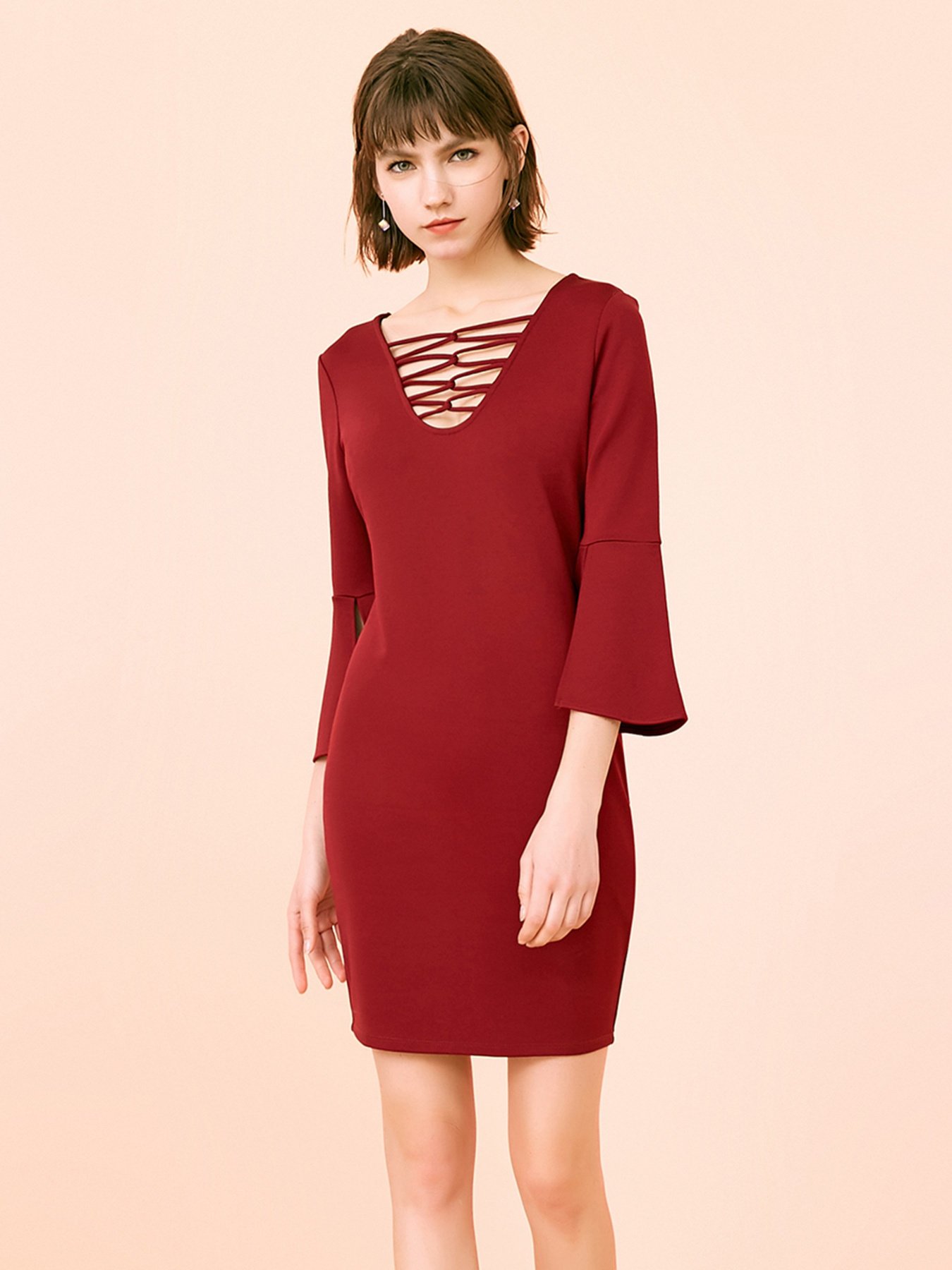 Платье мини Only модель 117361507E17_бордовий Фото