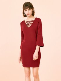 Платье мини Only модель 117361507E17_бордовий Фото