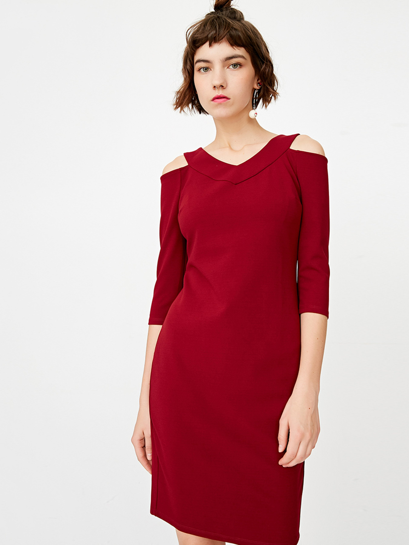 Платье миди Only модель 117361525F19_бордовий Фото