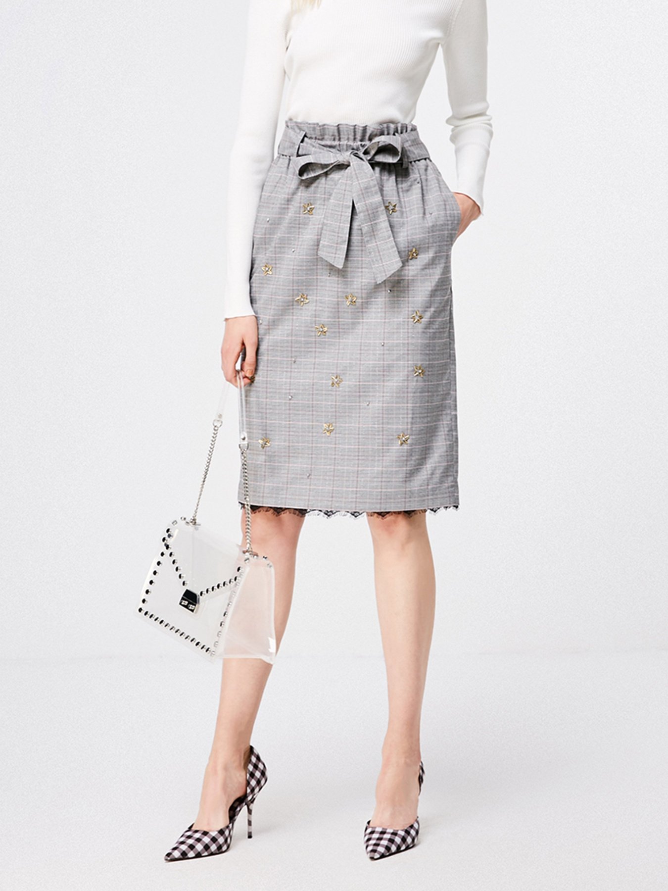 Спідниця міді Only модель 119116530HB1_сірий комб. Фото