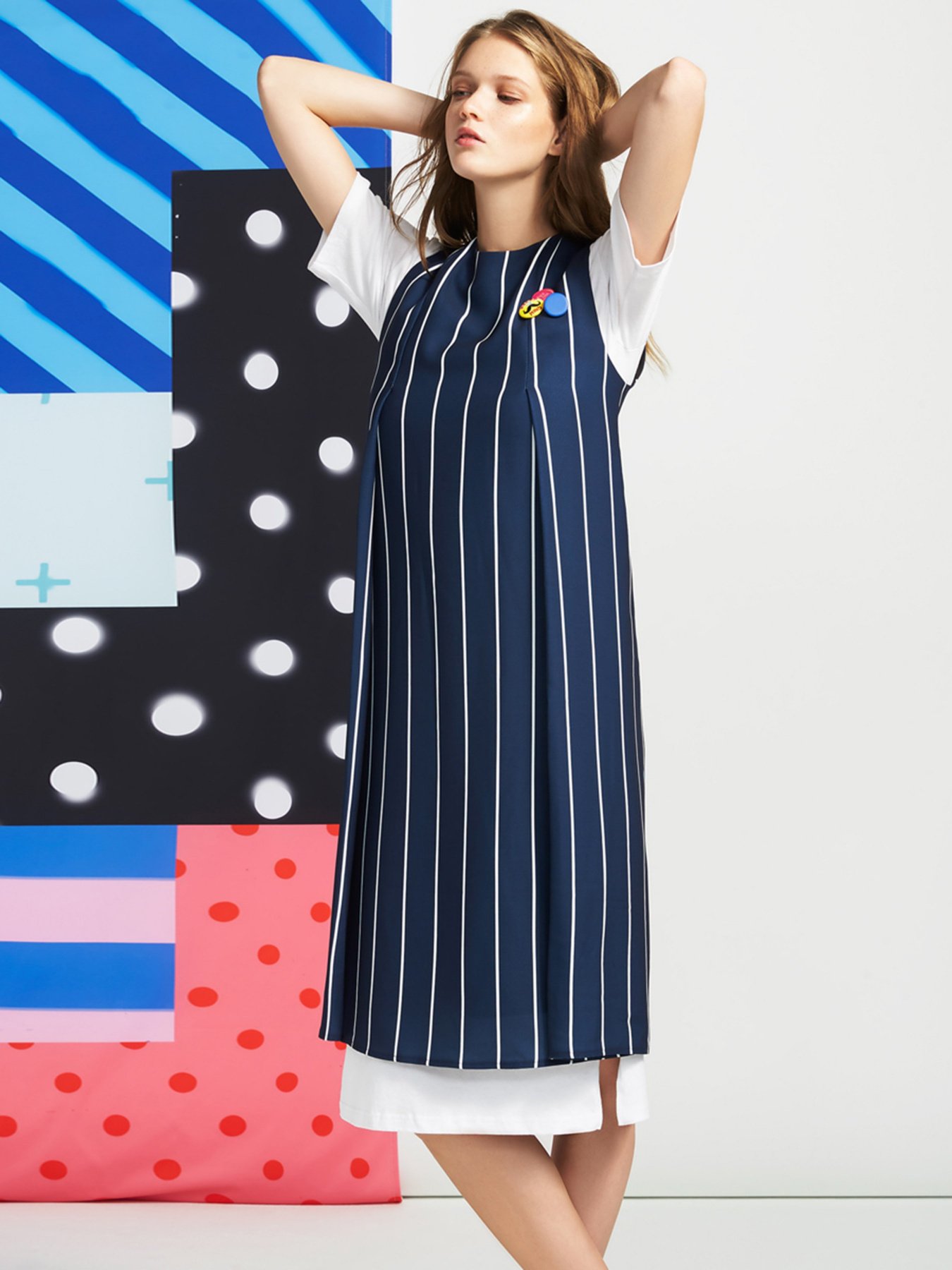 Сукня міді Only модель 117107551H32_т.синій комб. Фото