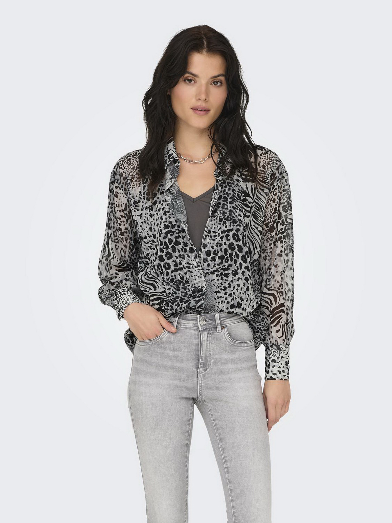 Блуза Only модель 15329222_Gray Violet Ranch animal Фото