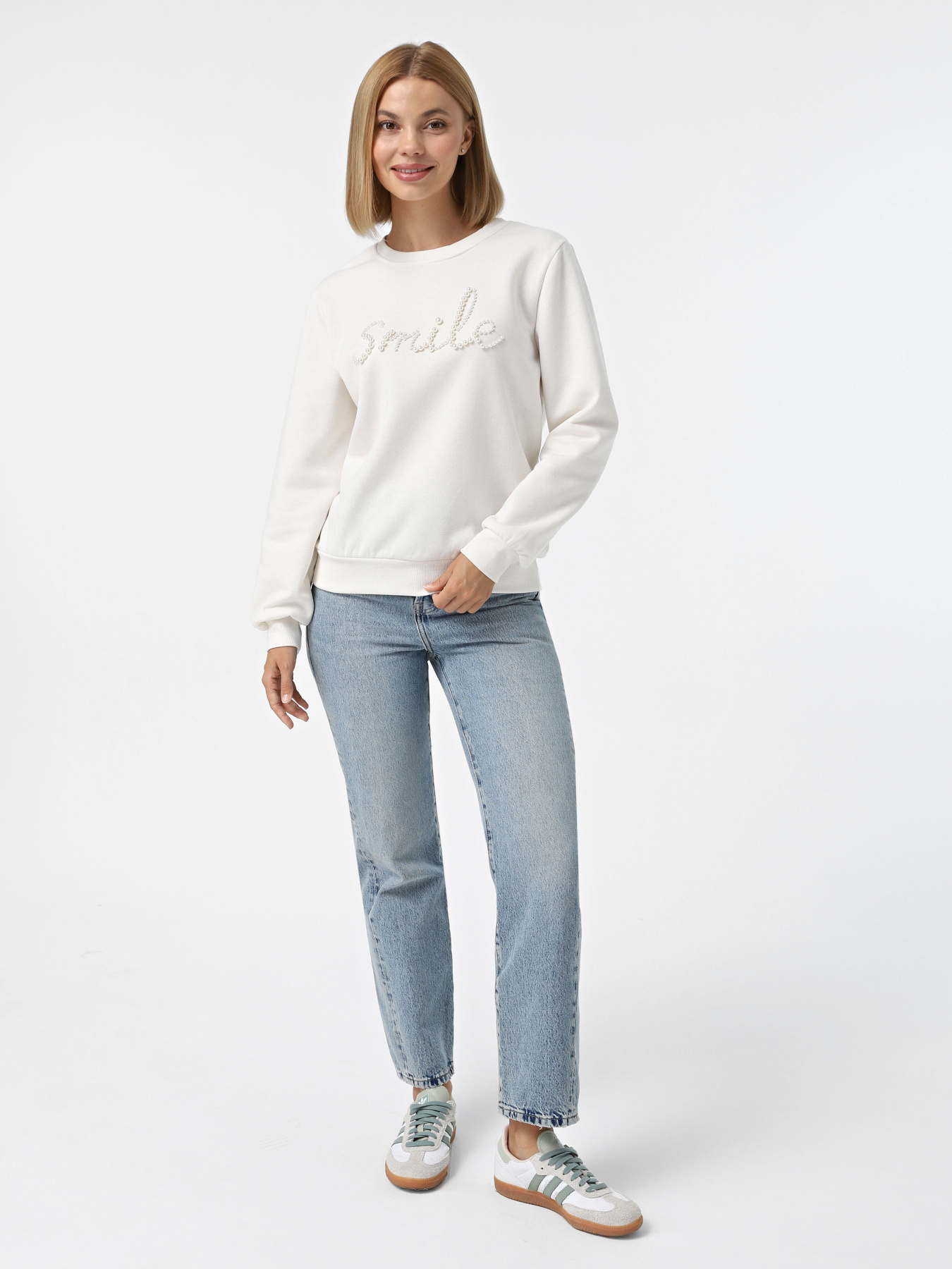 Свитшот Only модель 15331042_Cloud Dancer Smile Фото