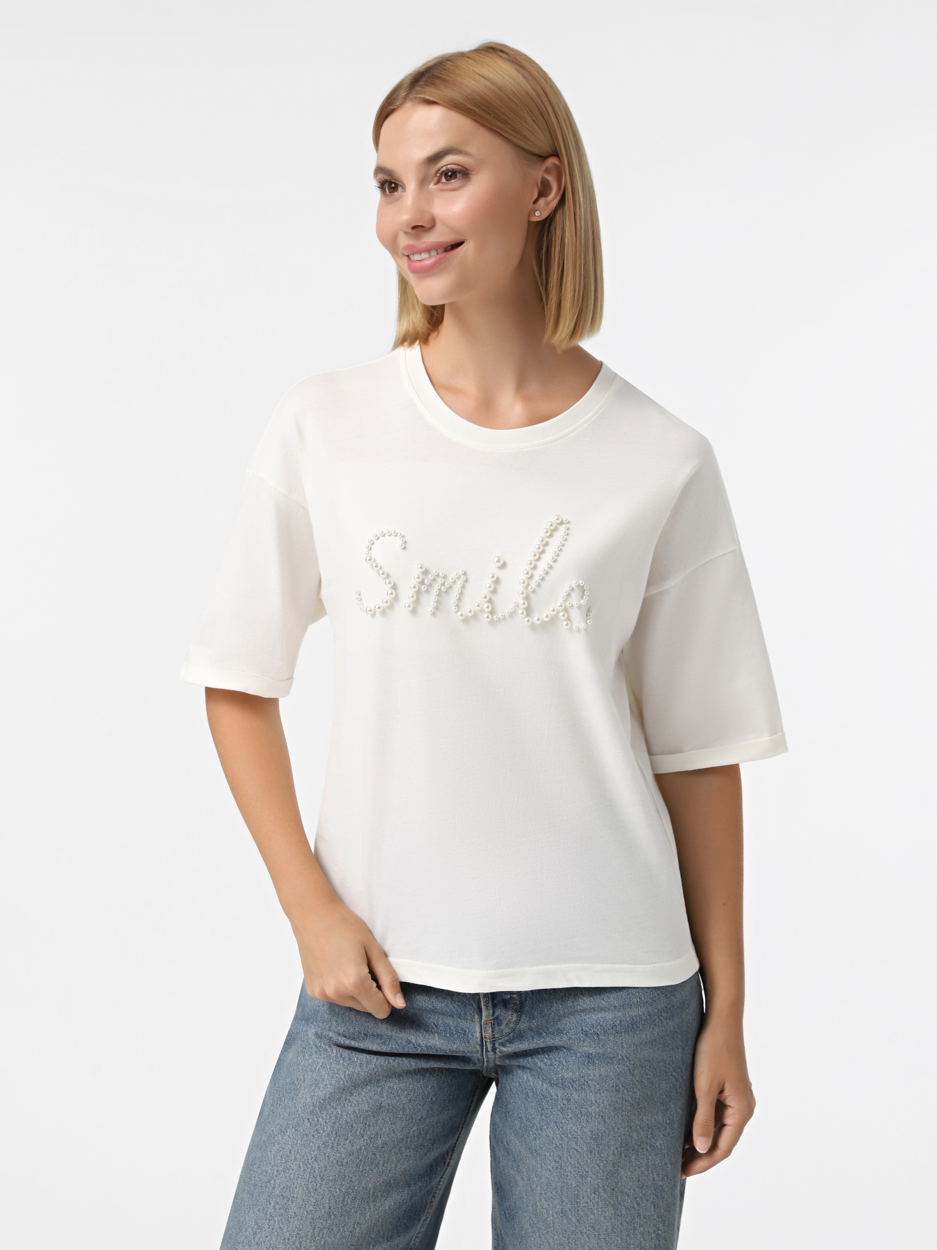 Футболка Only модель 15330982_Cloud Dancer Smile Фото