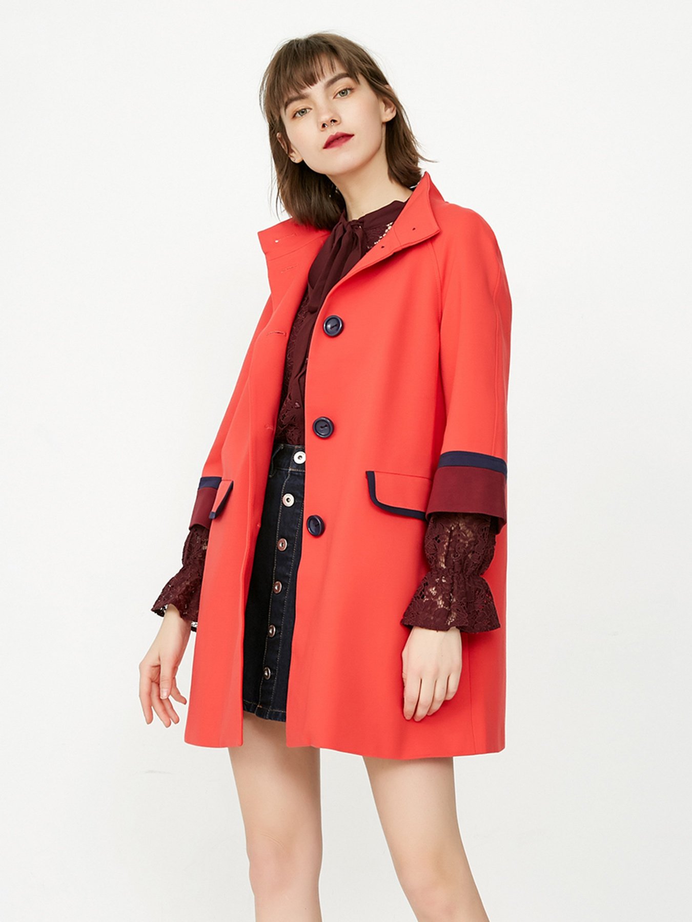 Пальто Only модель 117136514F16_червоний комб. Фото