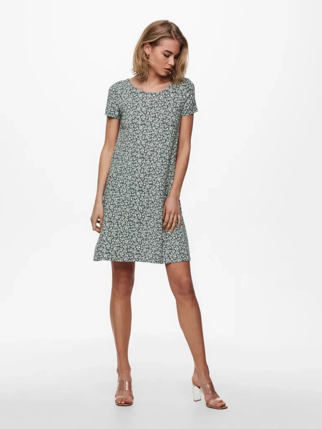 Платье мини Only модель 15131237_Balsam Green WHITE FLOWERS Фото
