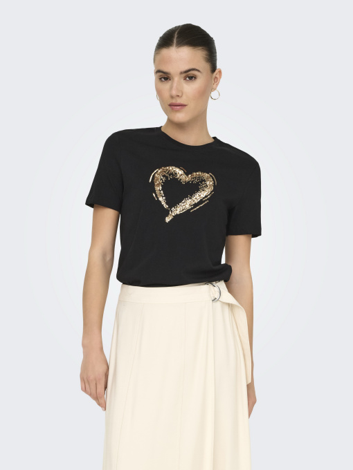 Футболка Only модель 15357554_Black W. sequins heart Фото