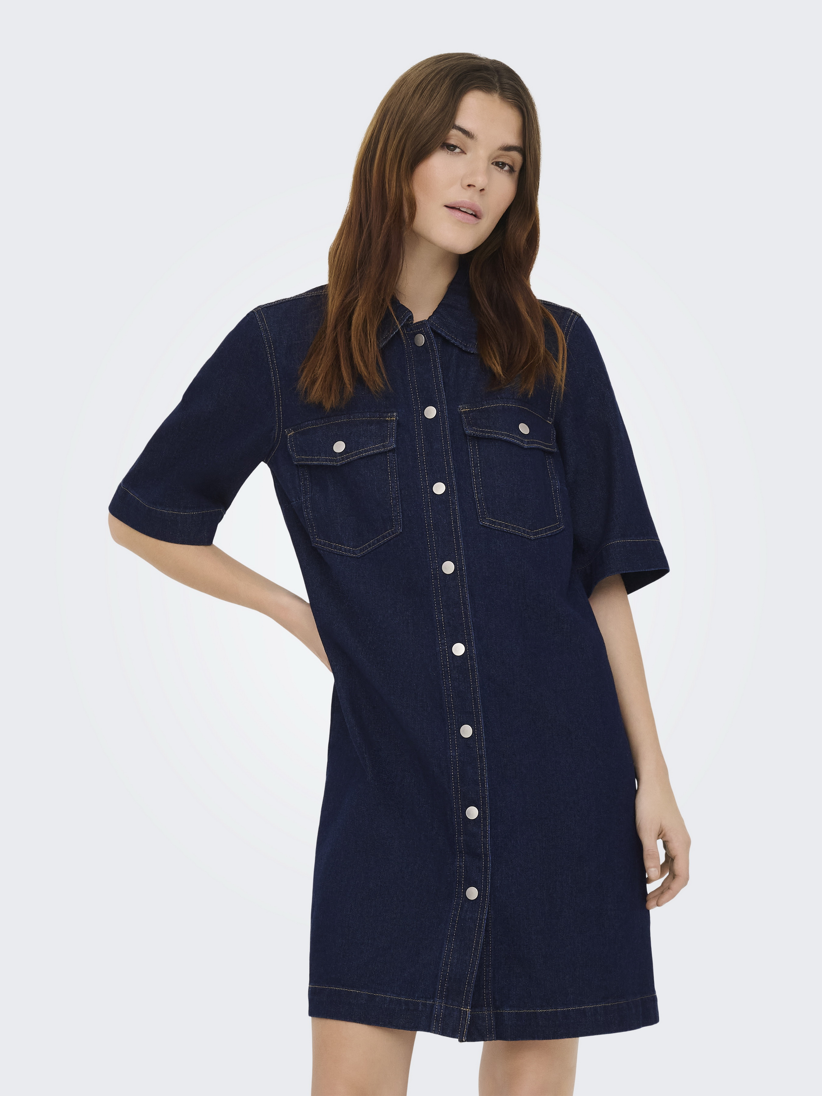 Бавовняна Жіноча Сукня міні Only BELLE S/S BUTTON DRESS (ONW920) колір темно-синій