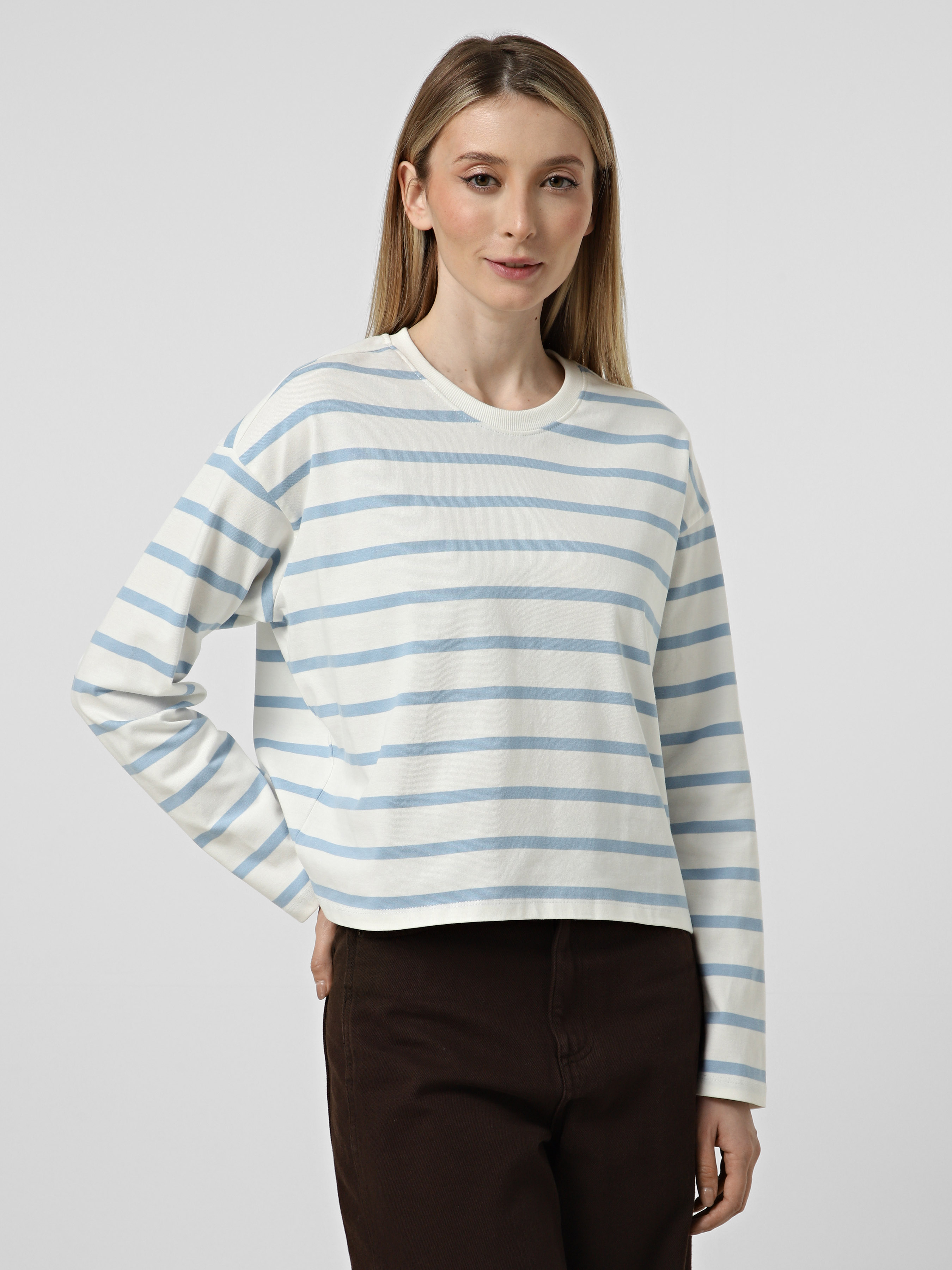 Бавовняний Жіночий Лонгслів Only SOPH L/S STRIPE TOP (ONW936) колір білий/блакитний
