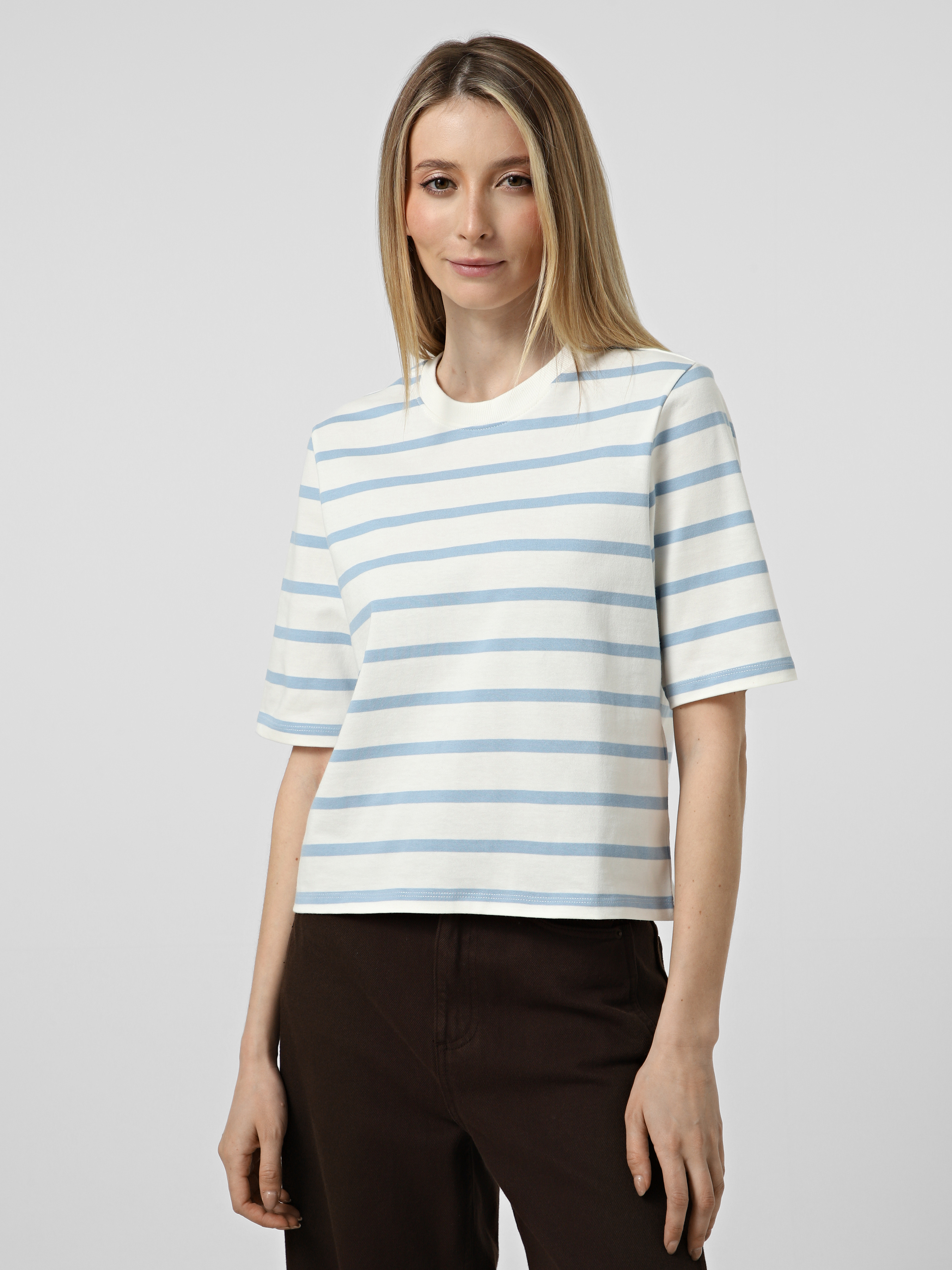 Бавовняна Жіноча Футболка Only SOPH S/S STRIPE TOP (ONW938) колір білий/блакитний