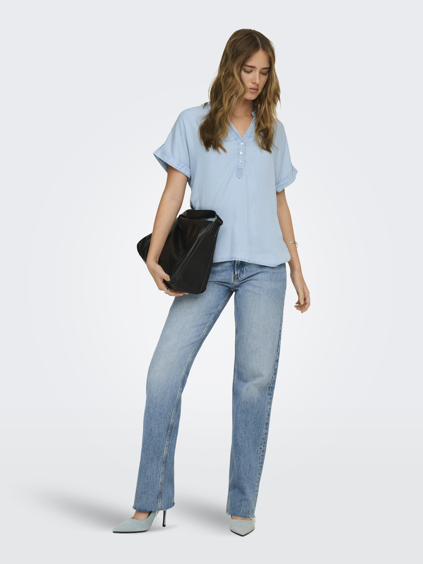 Рубашки Only CHARIS LIFE CAP SLEEVE SHIRT модель 15363976_Light Blue Denim Фото