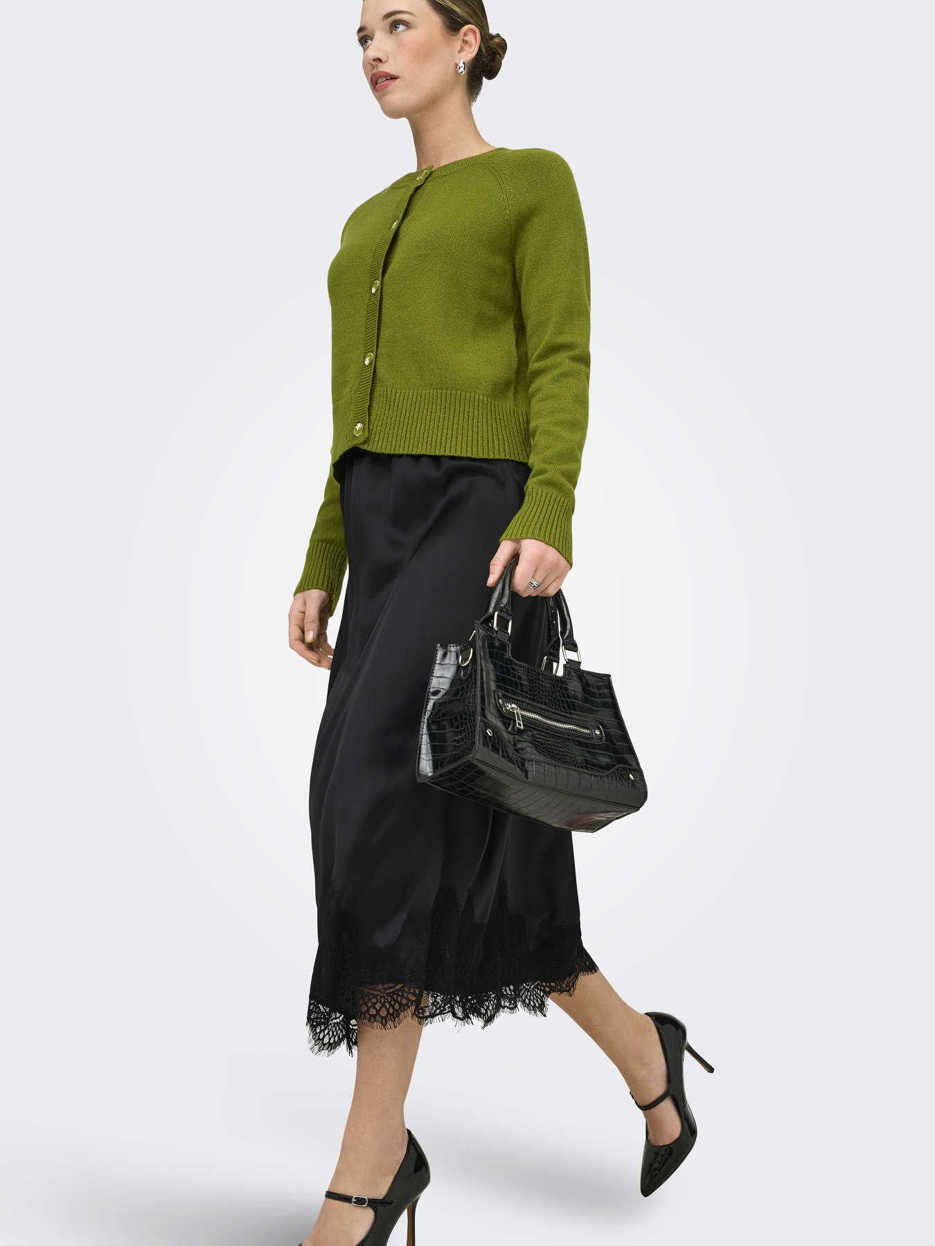 Юбки Only BELLA SATIN LACE SKIRT модель 15380523_Black Фото