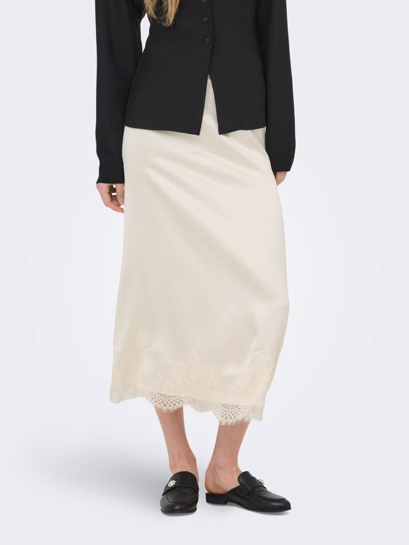 Юбки Only BELLA SATIN LACE SKIRT модель 15380523_Cloud Dancer Фото