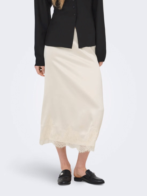 Юбки Only BELLA SATIN LACE SKIRT модель 15380523_Cloud Dancer Фото