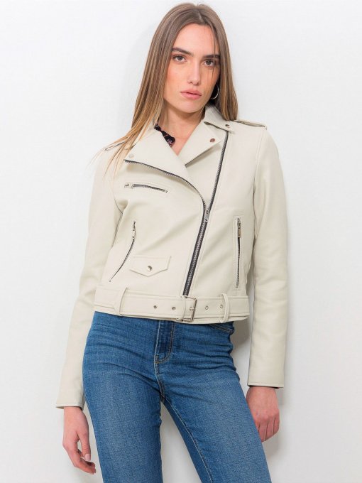 Куртка кожаная Piazza Italia модель 06371_ivory Фото