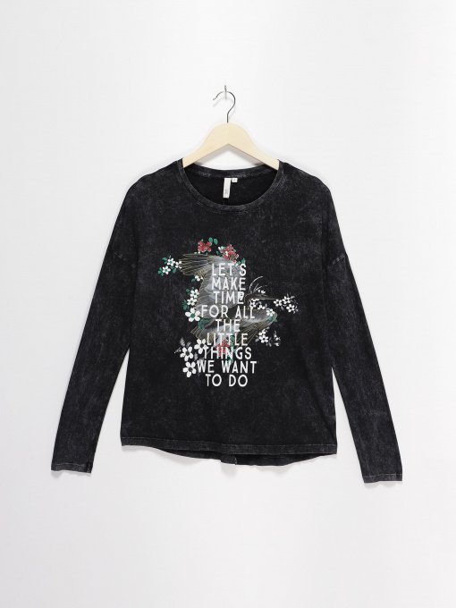 Лонгслив Q/S модель 41710312741_чорний комб. Фото