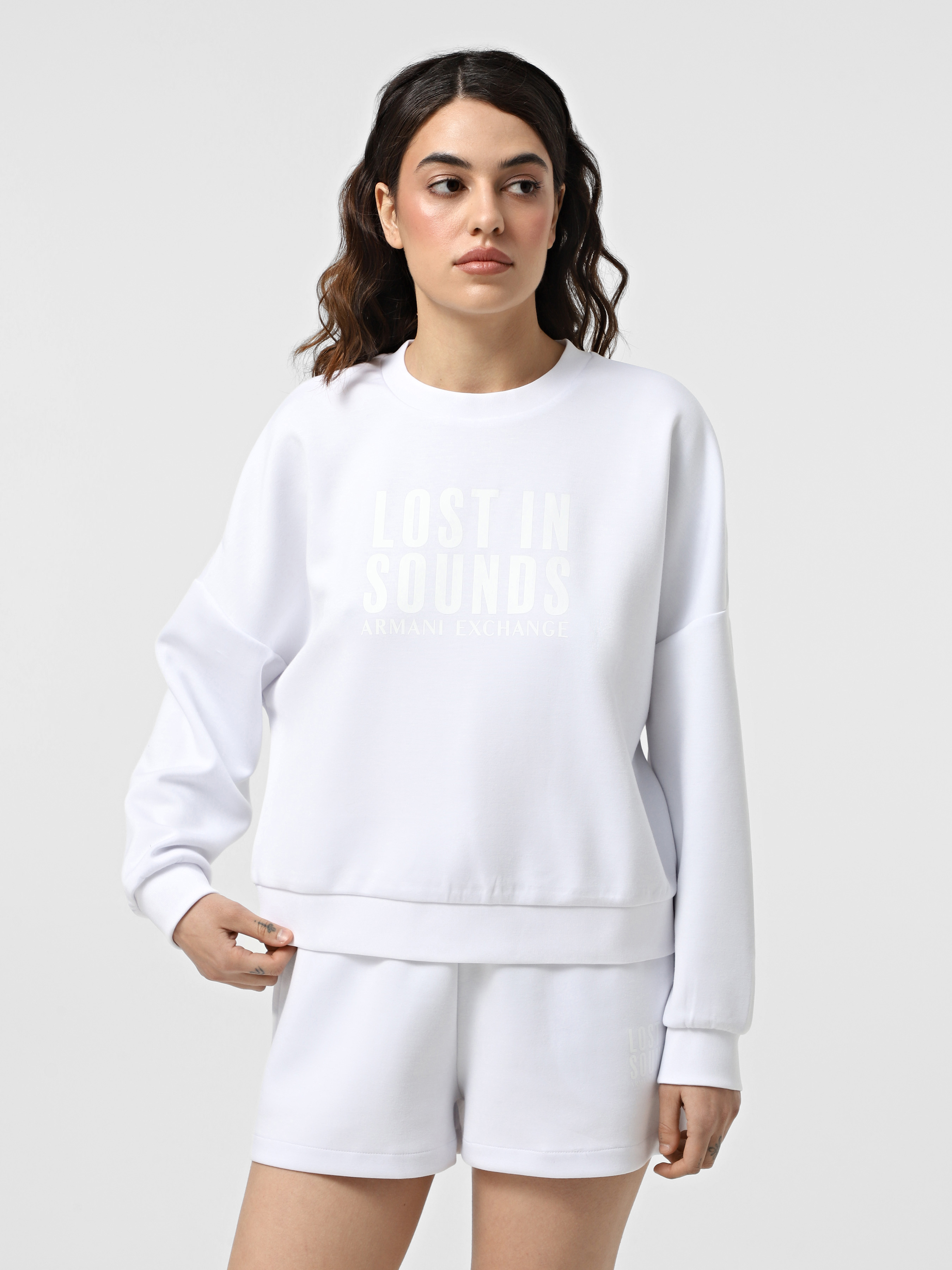 Жіночий Світшот Armani Exchange Lost in sounds (QZ3854) колір білий, матеріал поліестер/віскоза