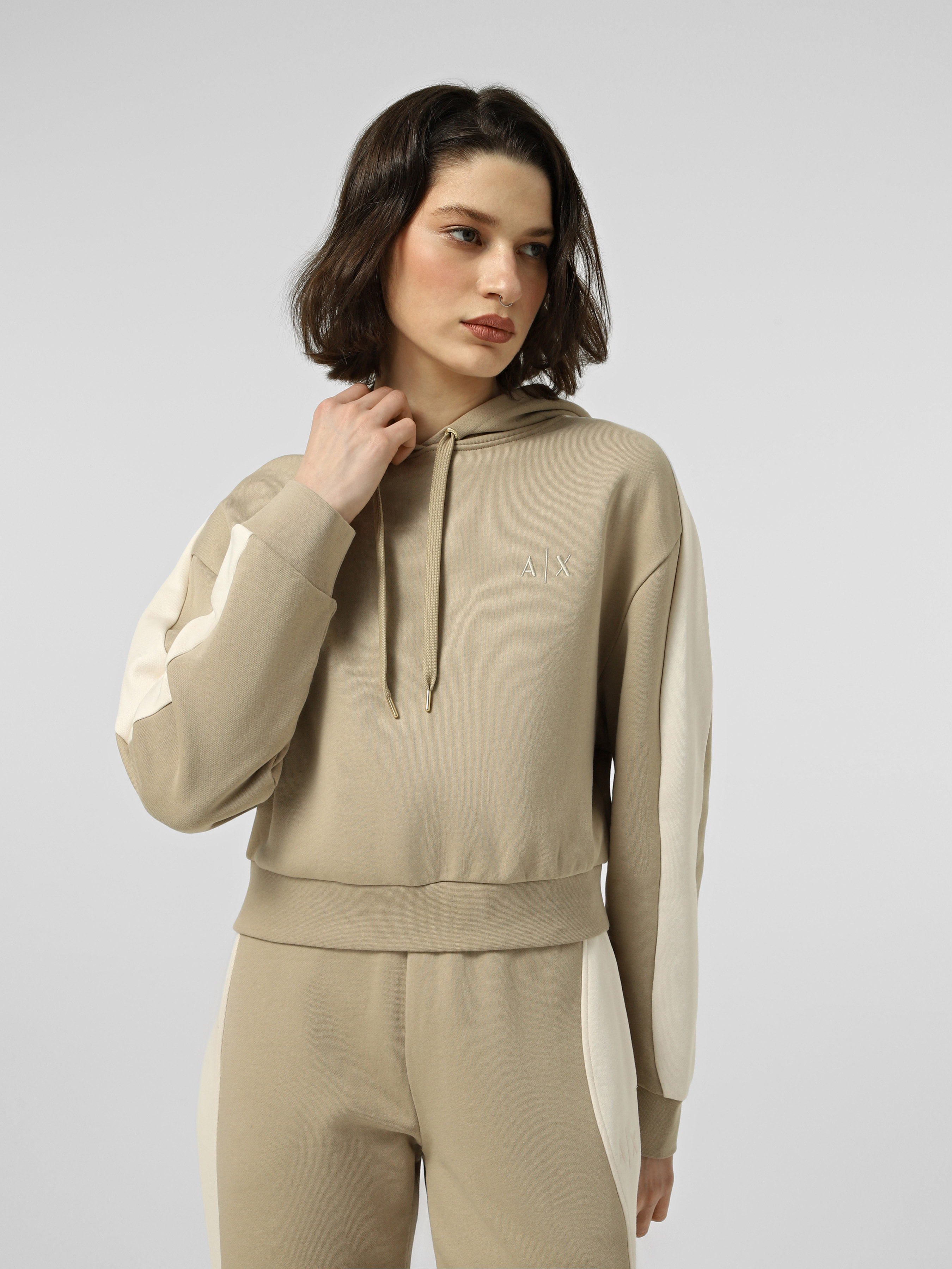Бавовняне Жіноче Худі Armani Exchange  (QZ4022) колір бежевий