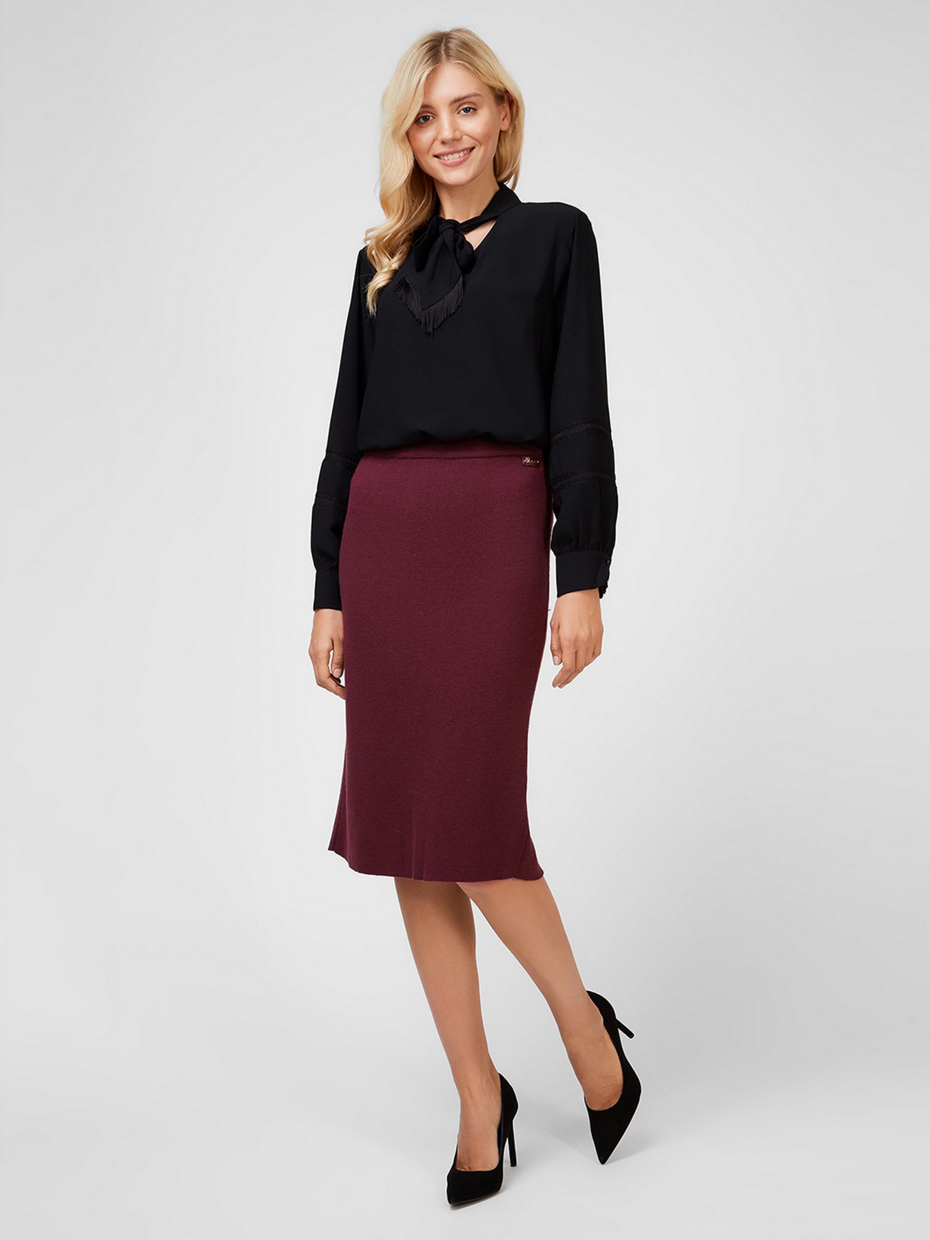 Спідниця міді Sassofono модель A201-SF-700081, БОРДОВИЙ Фото