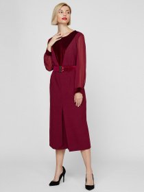 Платье миди Sassofono модель A201-SC-1643, БОРДОВИЙ Фото