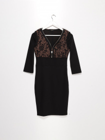 Платье мини Sassofono модель A141-SC-765171 ЧОРНИЙ-КЕМЕЛ Фото