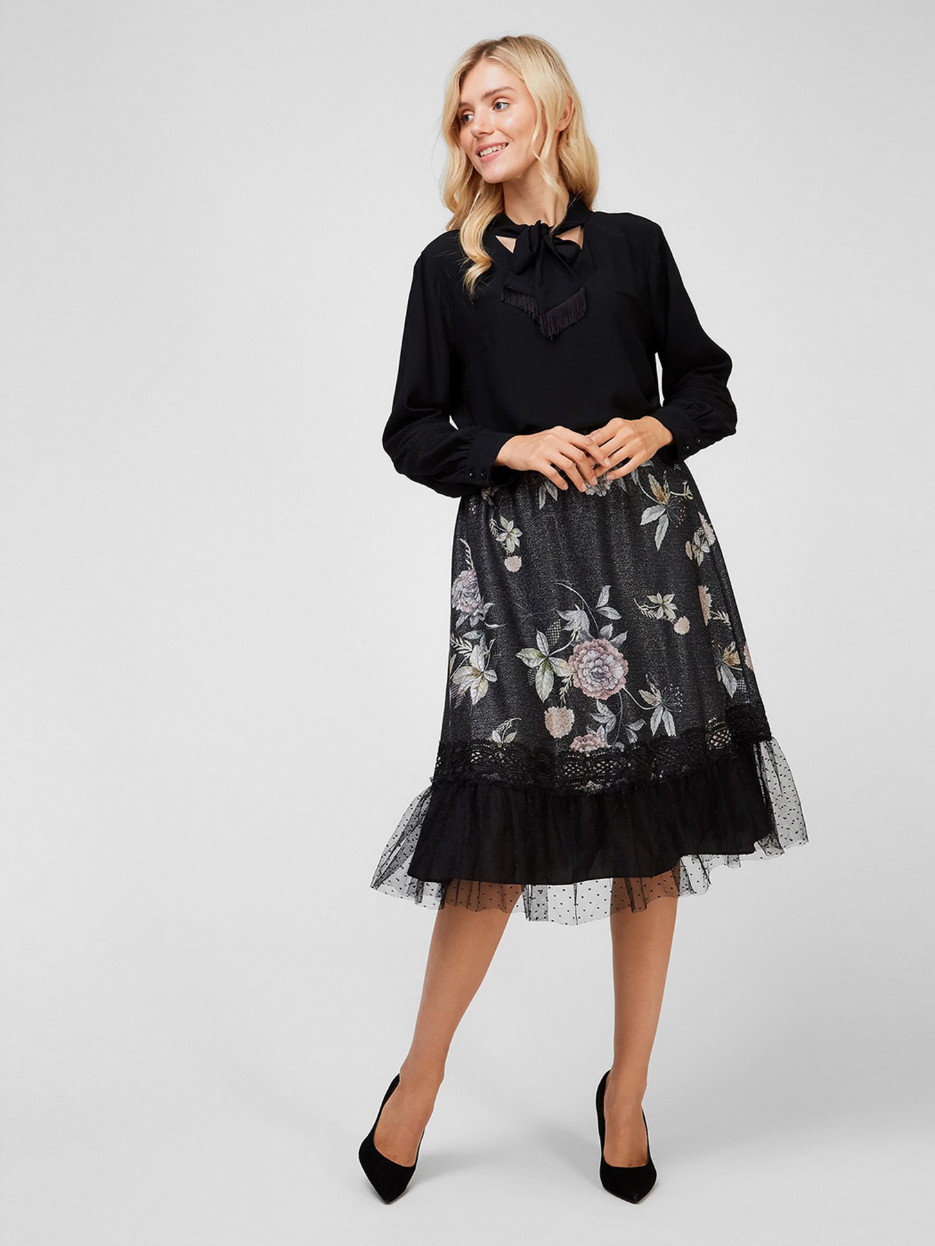 Юбка миди Sassofono модель A201-SF-253081, ЧОРНИЙ Фото