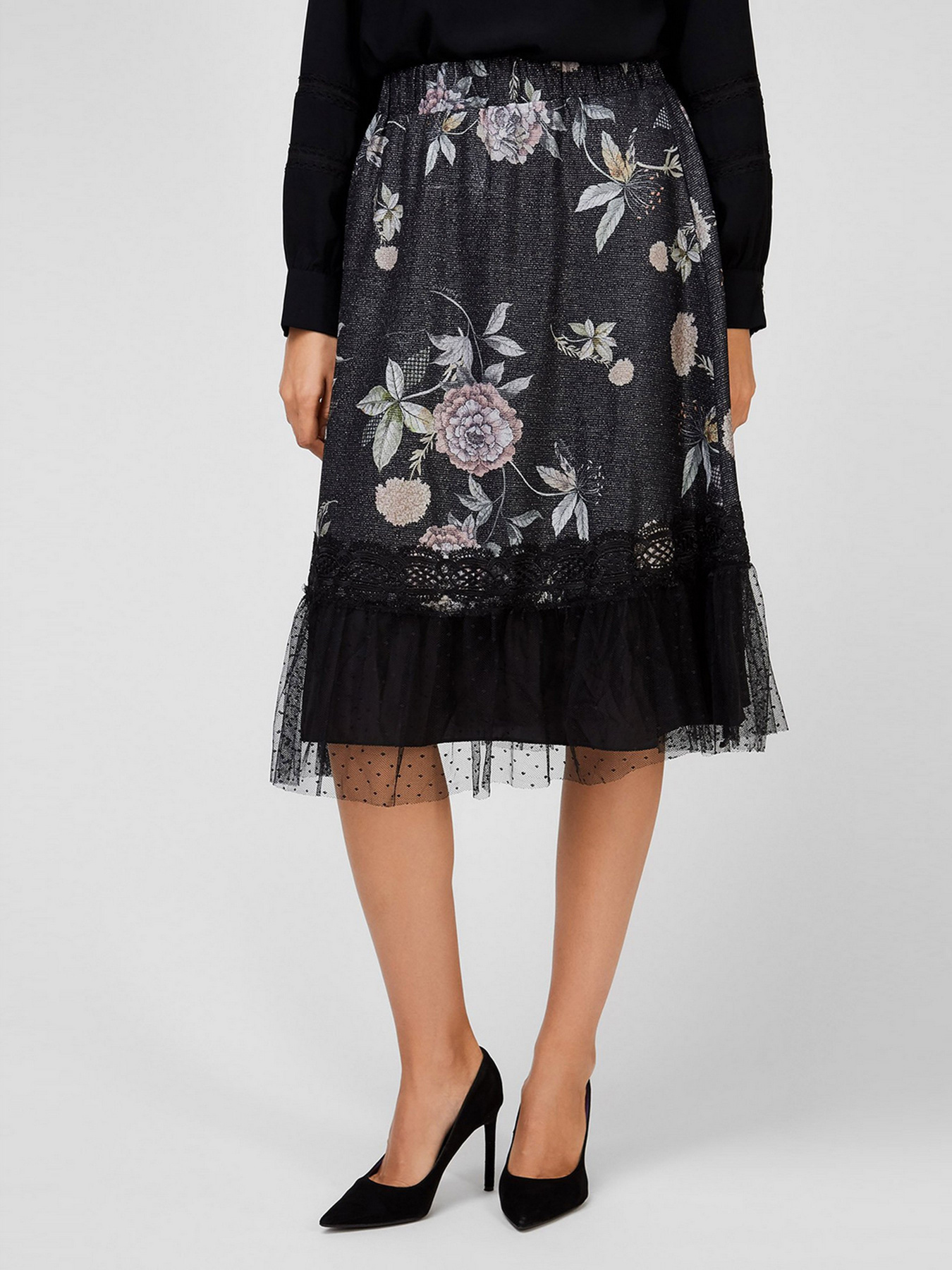 Юбка миди Sassofono модель A201-SF-253081, ЧОРНИЙ Фото