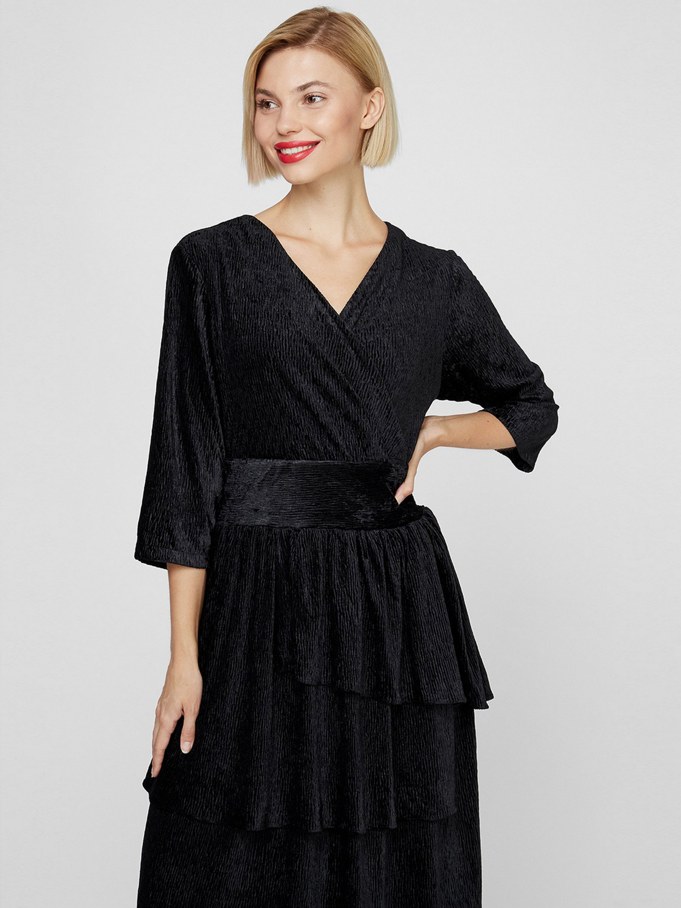 Платье миди Sassofono модель A201-SC-1565, Чорний Платье миди Sassofono модель A201-SC-1565, Чорний Фото