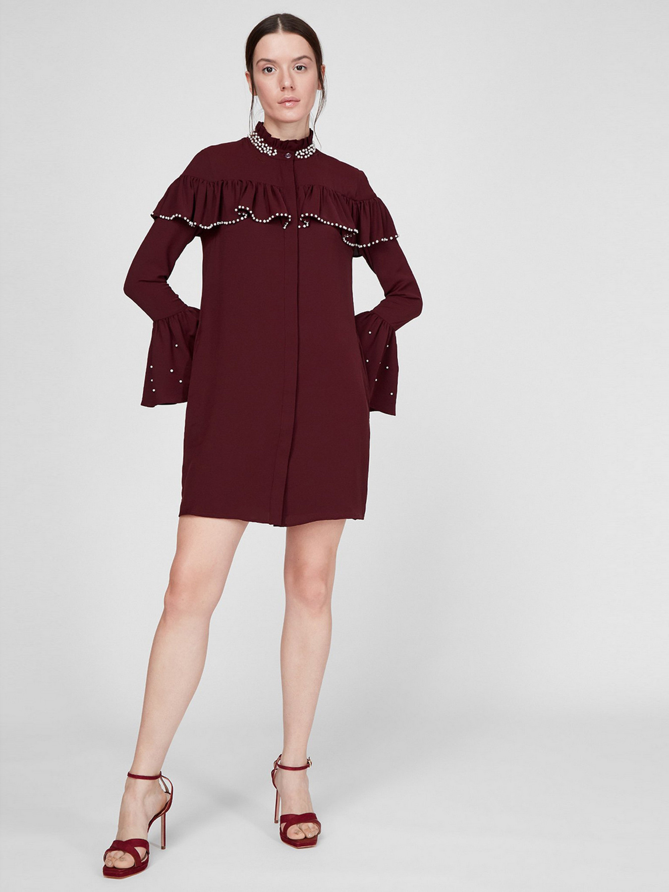 Платье мини Sassofono модель A191-SF-256171, БОРДОВИЙ Фото