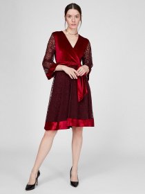 Платье миди Sassofono модель A201-SC-17103, БОРДОВИЙ Фото