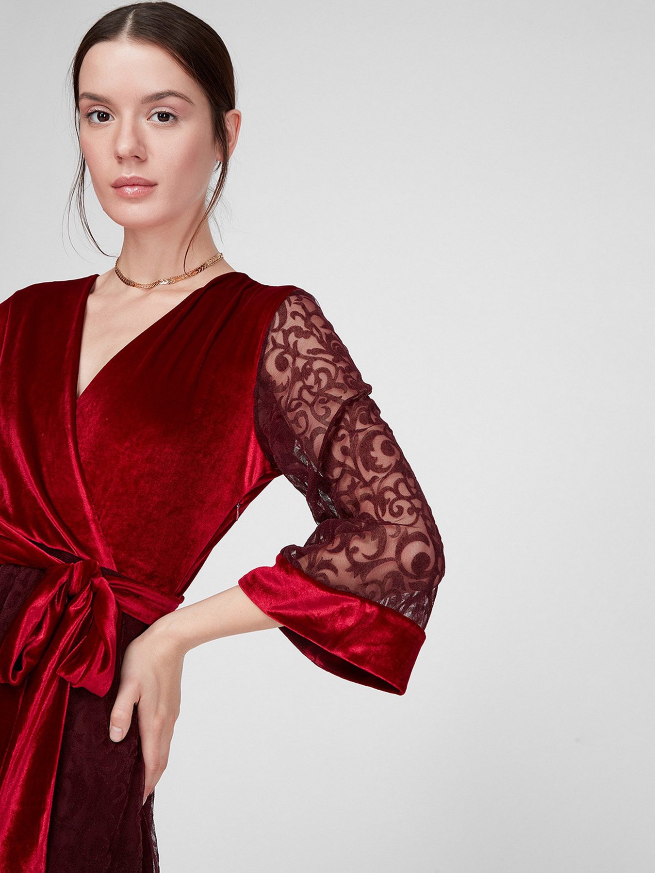 Платье миди Sassofono модель A201-SC-17103, БОРДОВИЙ Фото