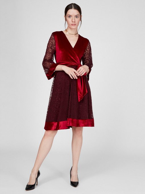 Платье миди Sassofono модель A201-SC-17103, БОРДОВИЙ Фото