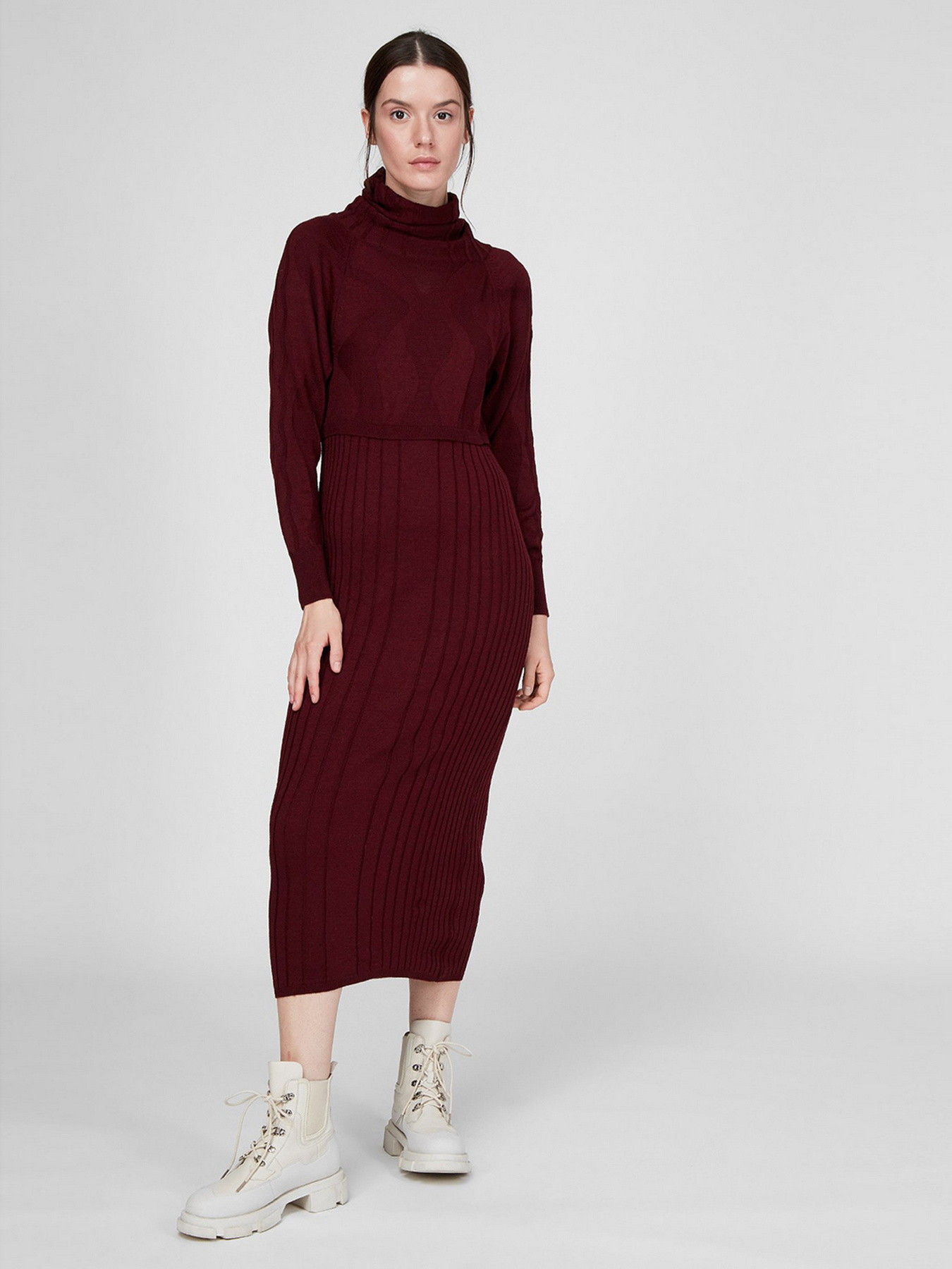 Платье миди Sassofono модель A201-SC-27602, БОРДОВИЙ Фото