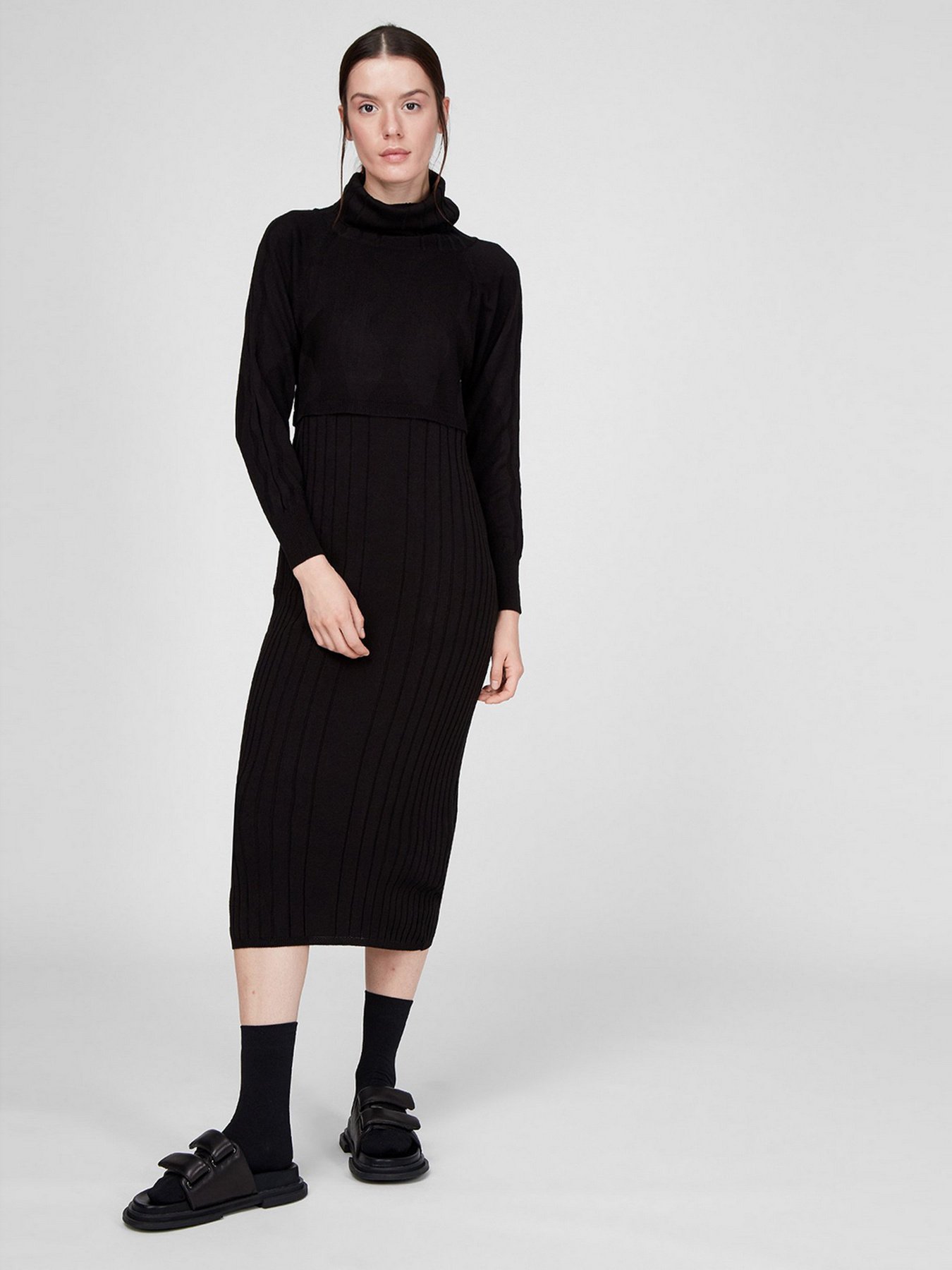 Сукня міді Sassofono модель A201-SC-27602, ЧОРНИЙ Фото