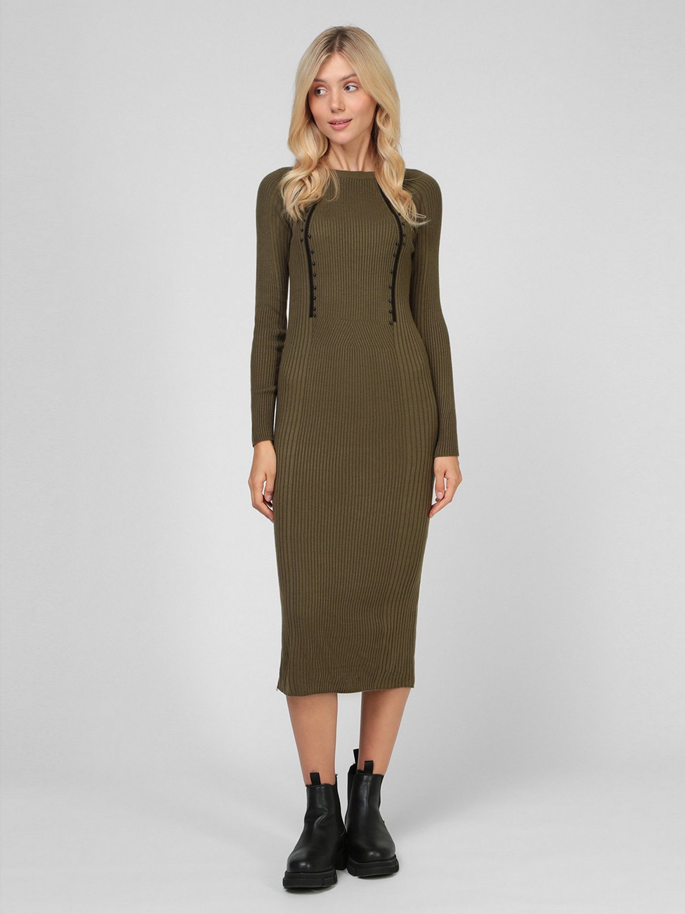 Платье миди Sassofono модель A201-SC-27621, ХАКІ Фото