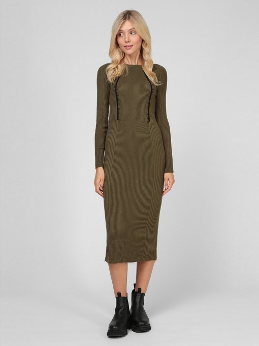 Платье миди Sassofono модель A201-SC-27621, ХАКІ Фото