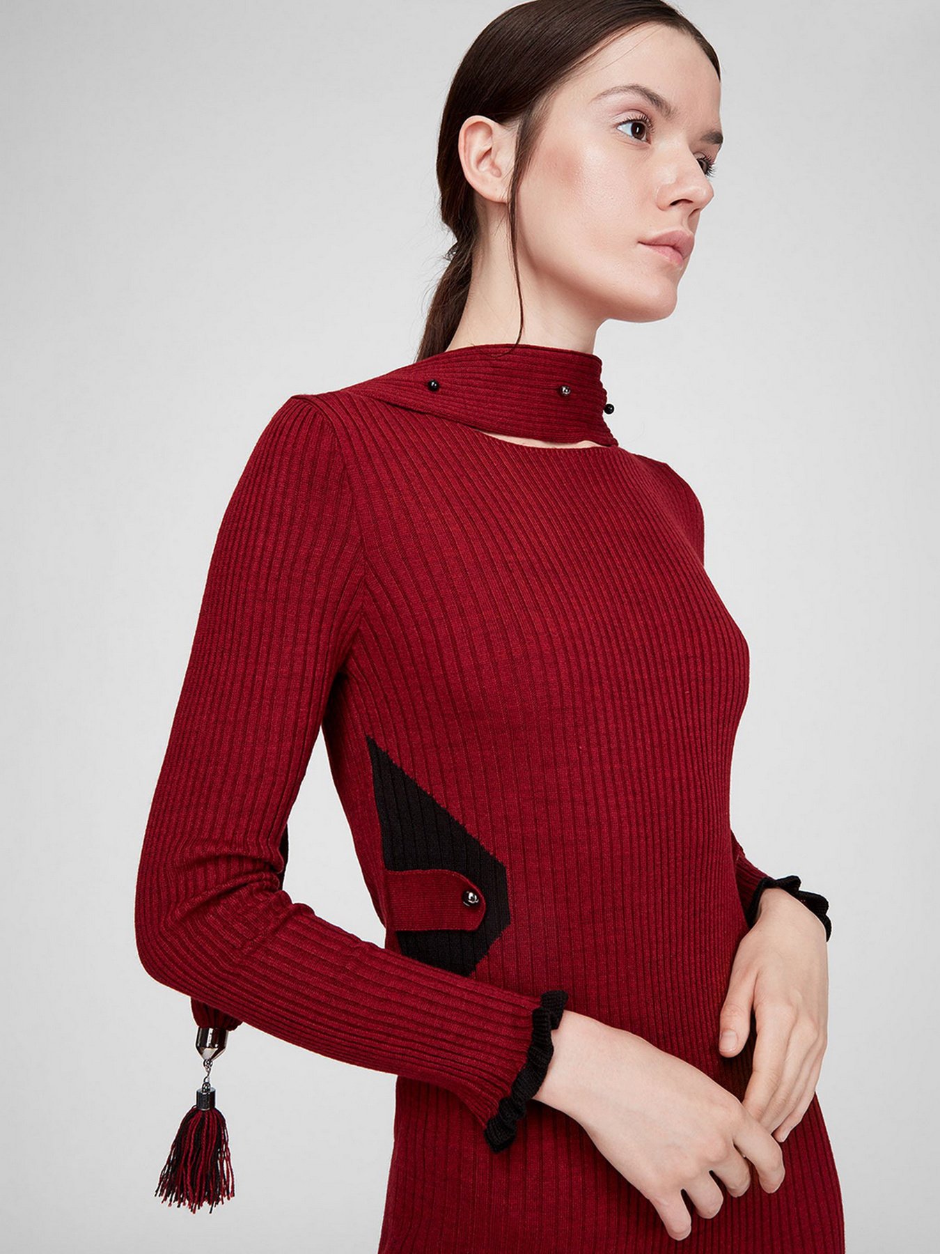 Платье миди Sassofono модель A201-SC-27622, БОРДОВИЙ Фото