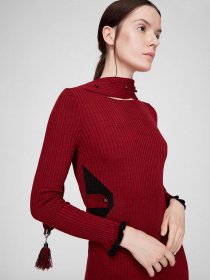 Сукня міді Sassofono модель A201-SC-27622, БОРДОВИЙ Фото