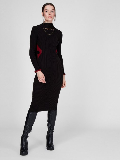 Платье миди Sassofono модель A201-SC-27622, ЧОРНИЙ Фото