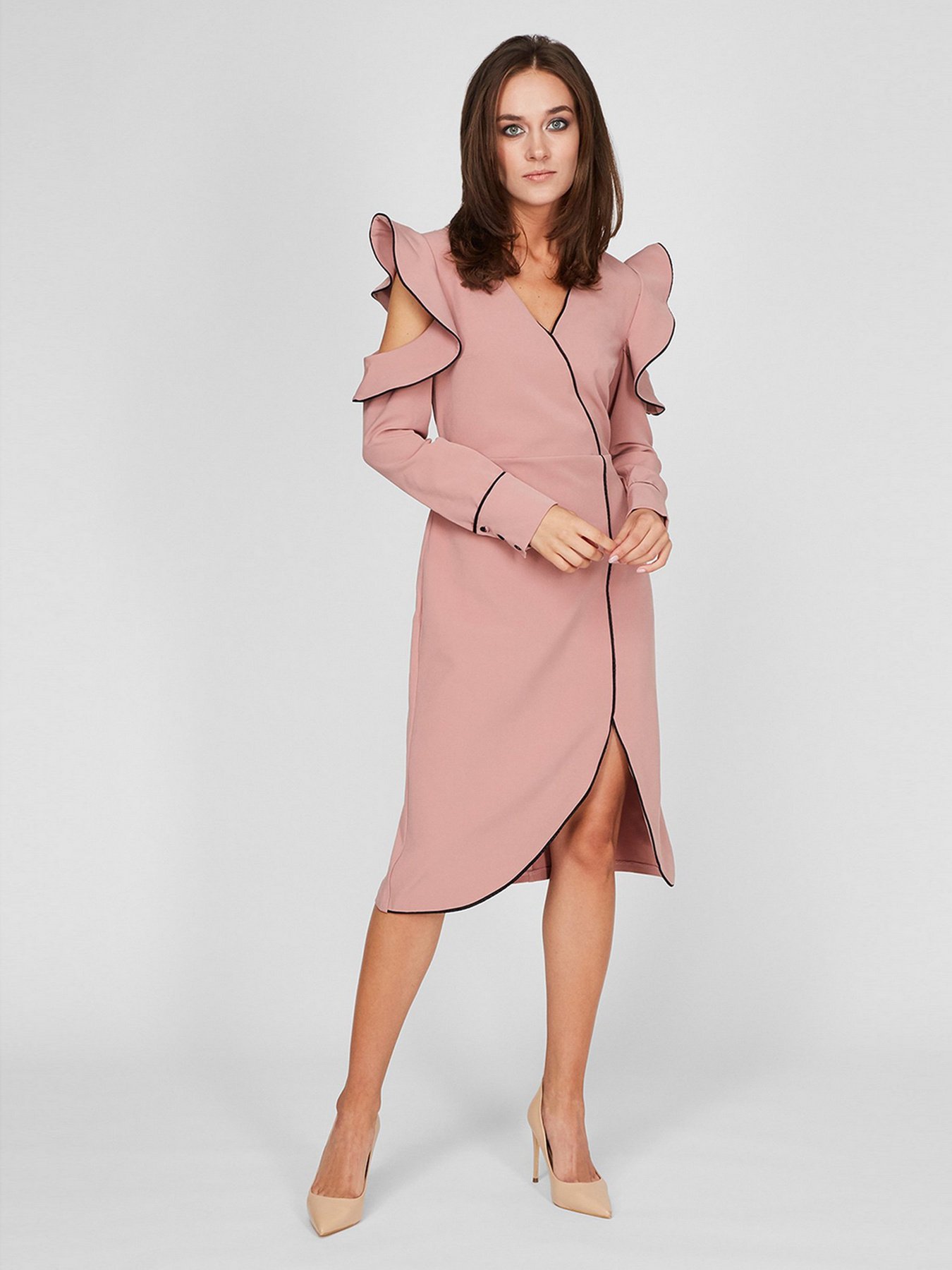 Сукня міді Sassofono модель A201-SC-4249, ПУДРОВИЙ Фото