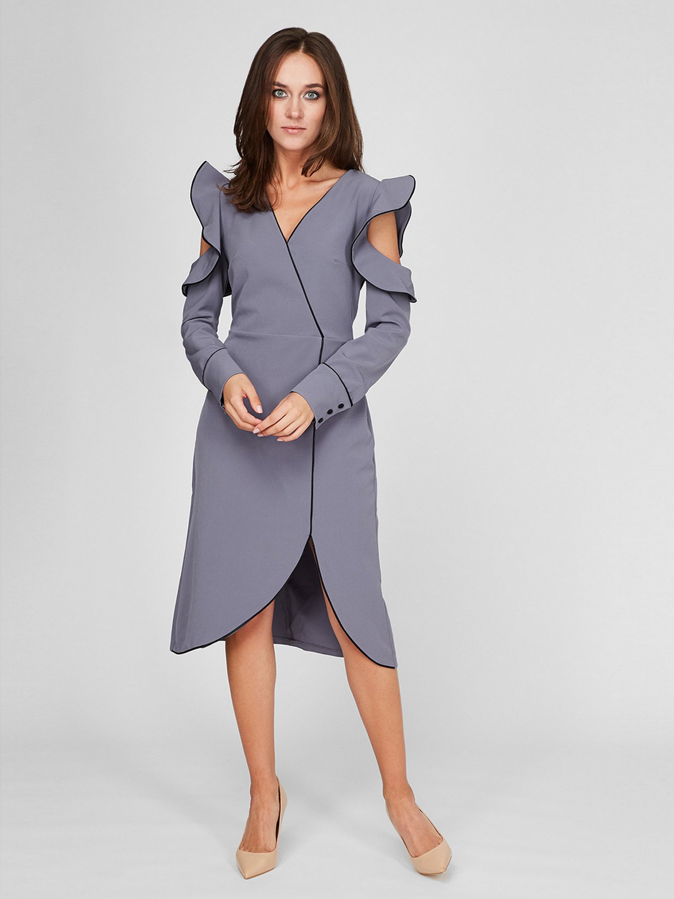 Платье миди Sassofono модель A201-SC-4249, СІРИЙ Фото