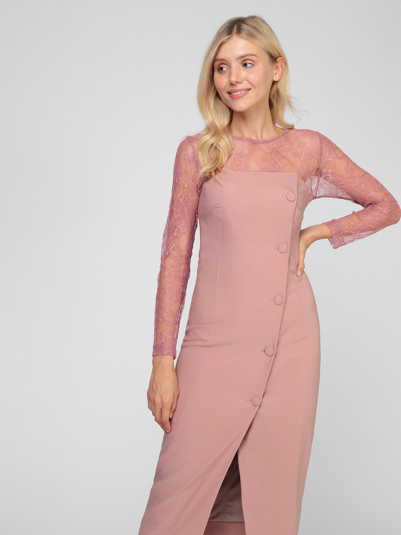 Платье миди Sassofono модель A201-SC-4262, ПУДРОВИЙ Фото