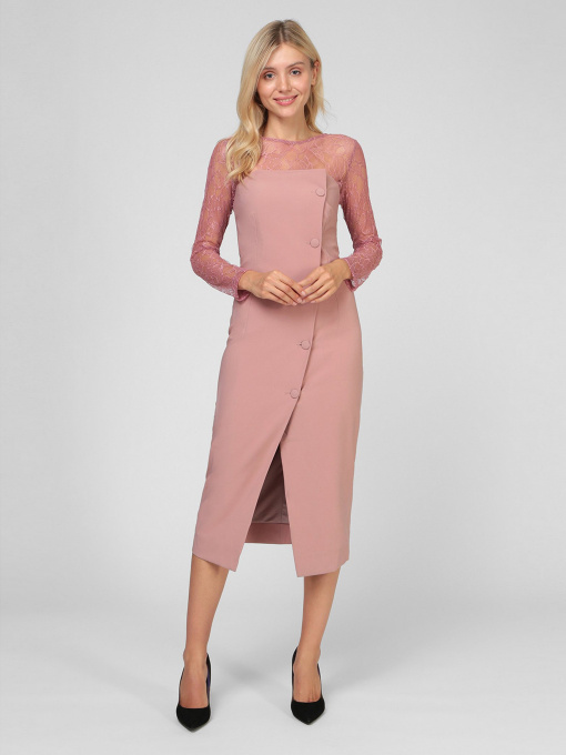 Платье миди Sassofono модель A201-SC-4262, ПУДРОВИЙ Фото