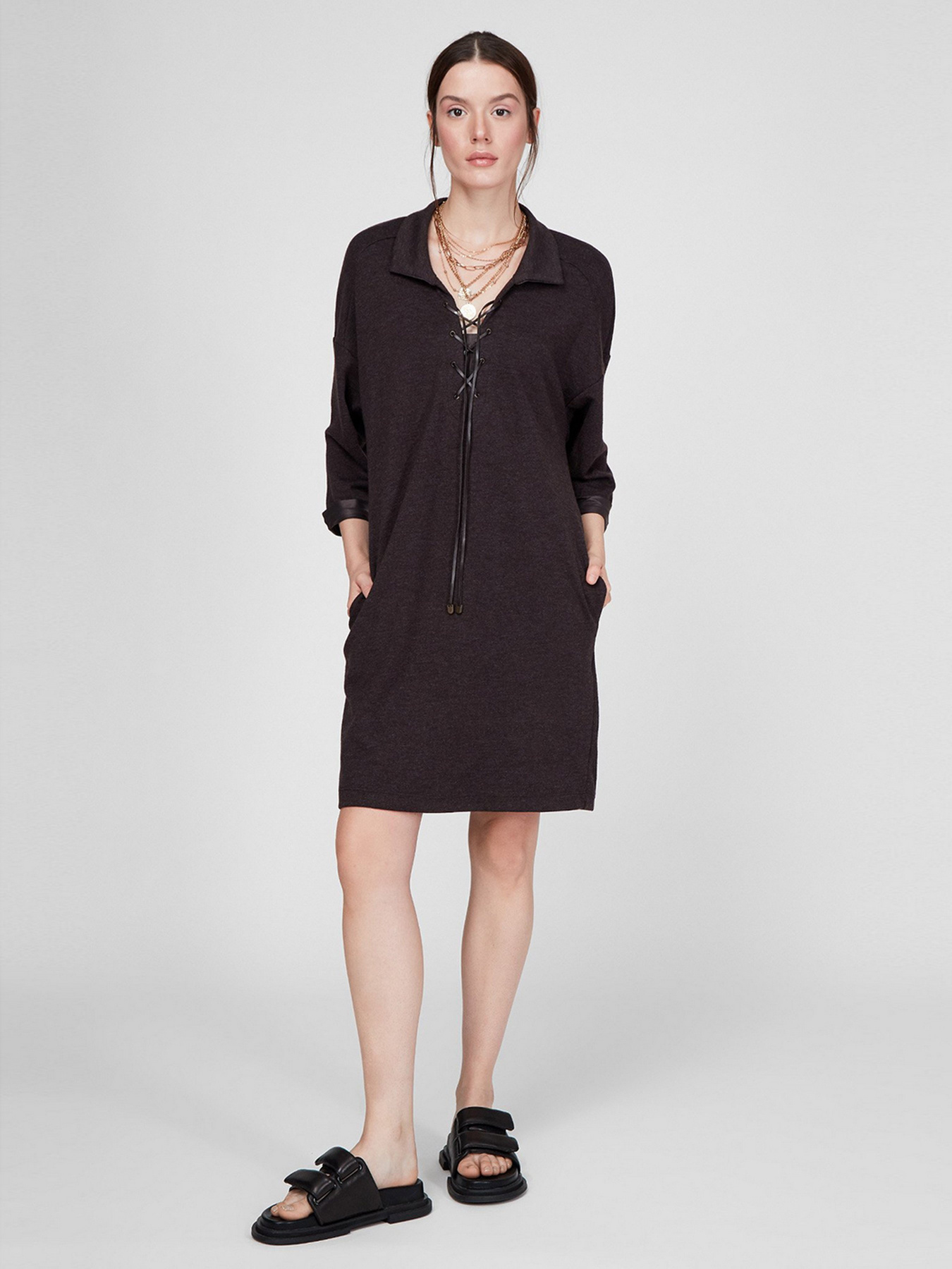 Платье мини Sassofono модель A201-SC-5380, КОРИЧНЕВИЙ Фото