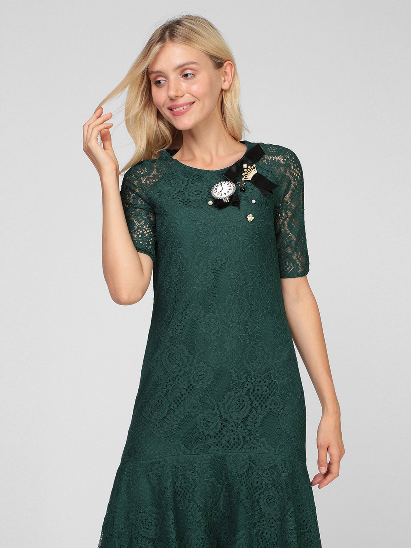 Платье миди Sassofono модель A201-SC-62191, ЗЕЛЕНИЙ Фото